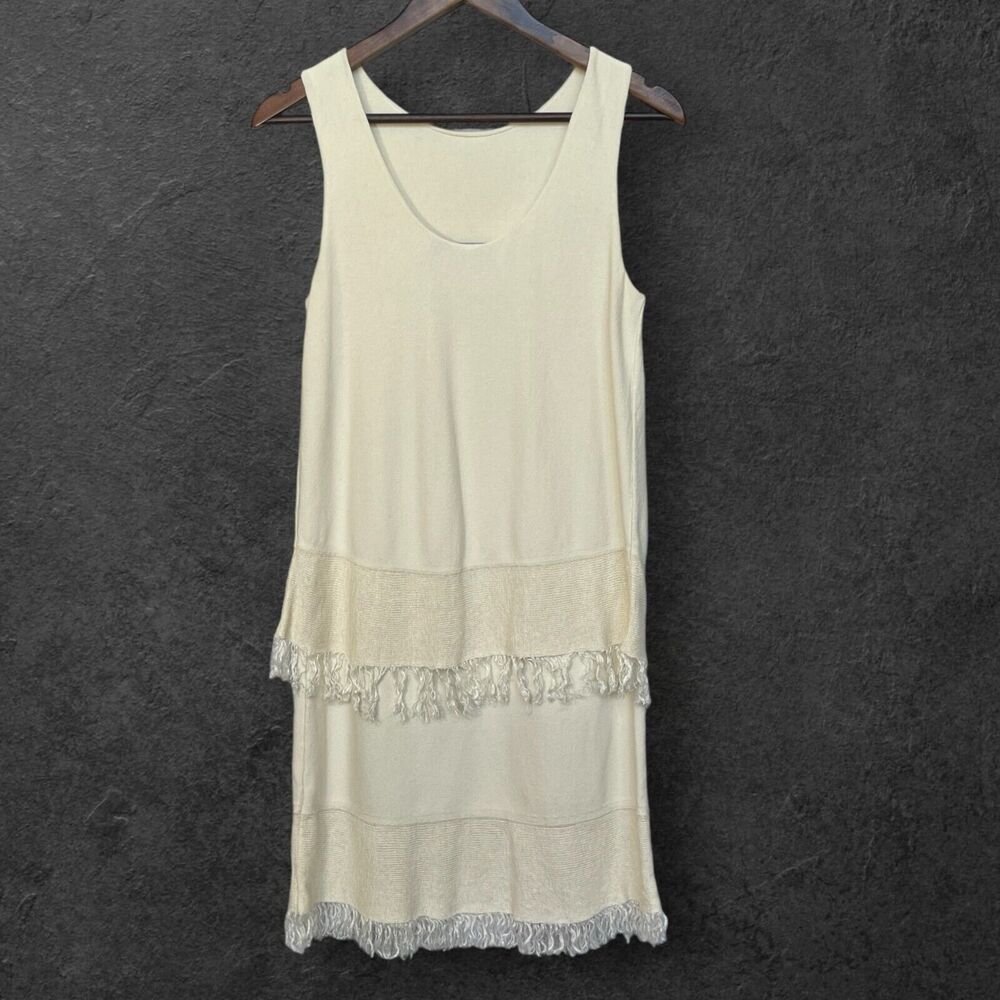 Theory Jurinzi Prosecco‎ Fringe-Trim Dress Women Size S Ivory Linen Sleeveless